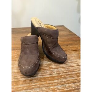Softspots Women Dark Brown Suede Slip On Wedge Heel Mules Shoes Size 6